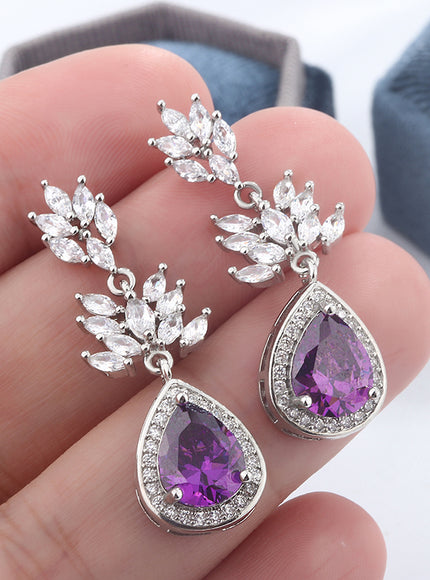KissIcon Lux Silver Earrings Purple Zircon Drop - Fringe