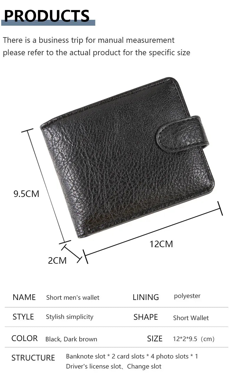 Casual Wallet For Men Leather Short Hasp Man Wallets Durable Coin Pouch Male Slim Bifold Photo ID Card Holders Purse Money Clip