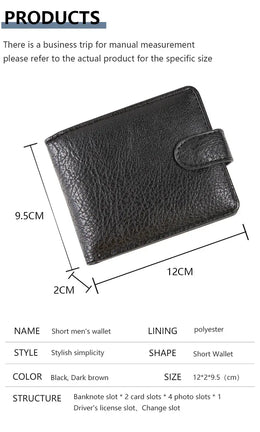Casual Wallet For Men Leather Short Hasp Man Wallets Durable Coin Pouch Male Slim Bifold Photo ID Card Holders Purse Money Clip