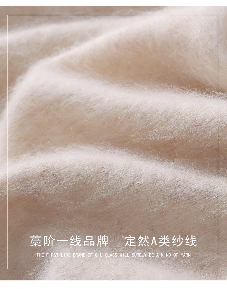 Autumn Winter New Men's Sweater Round Neck Loose Pullover Knitted Sweater Casual Solid Color Thickened 100% Mink Cashmeresweater