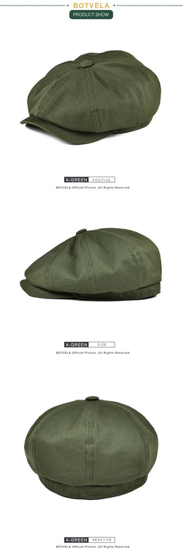 BOTVELA Newsboy Cap Men's Twill Cotton Eight Panel Hat Women's Baker Boy Caps Retro Big Large Hats Male Boina Black Beret 003