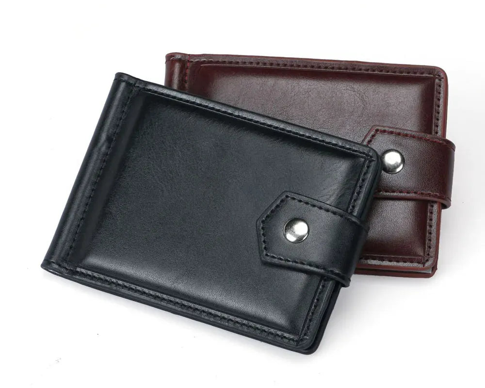 New Small Men's Leather Wallet With Coin Pocket Money Clip 5 Credit Card Slots A Metal Clamp ID Cash Holder Purse For Male