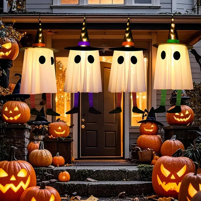 KissICON Halloween Hanging Ghost Decorations, Outdoor Halloween Witches Hat Lights, Glowing Ghosts for Garden Trees, Yard Halloween Decor
