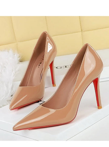 Fashionable Simple Slim Heels High Heels Glossy Patent