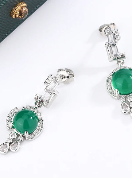 [KissIcon] Green Zircon Stud Earrings S925 Silver - Sparkle