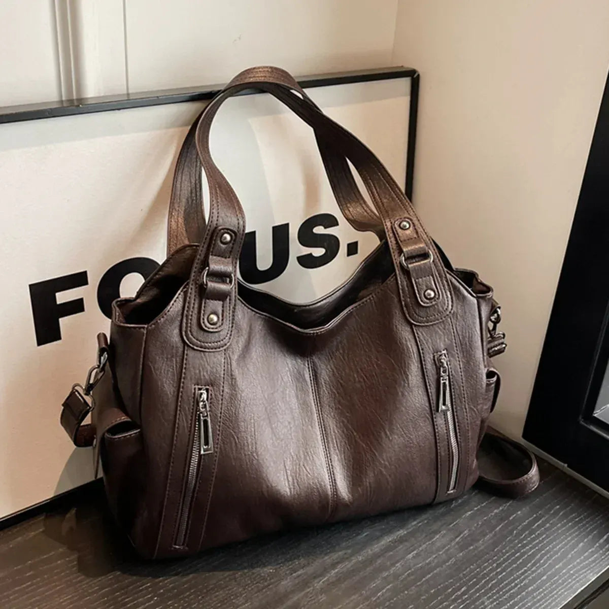 Dropshipman Coffee-A-40x25x15cm Soft Interior Compartment Shoulder Bags 2025 High Quality Contrasting Colors Bags for Women Fashion Zipper Pu Women's Handbags