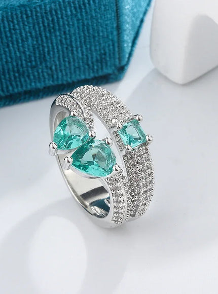 KissIcon Paraiba Zircon Ring Women - Double Layer Silver
