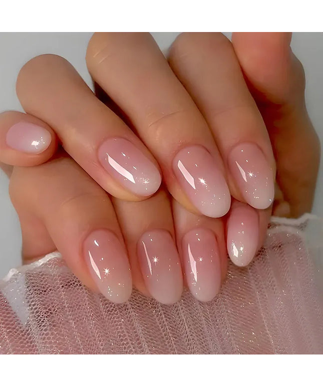 24Pcs Oval Short Pink Press on Nails Simple