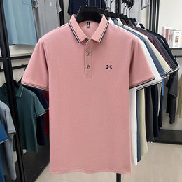100% cotton men's short sleeved embroidered polo shirt sports brand striped top summer comfortable and breathable casual T-shirt
