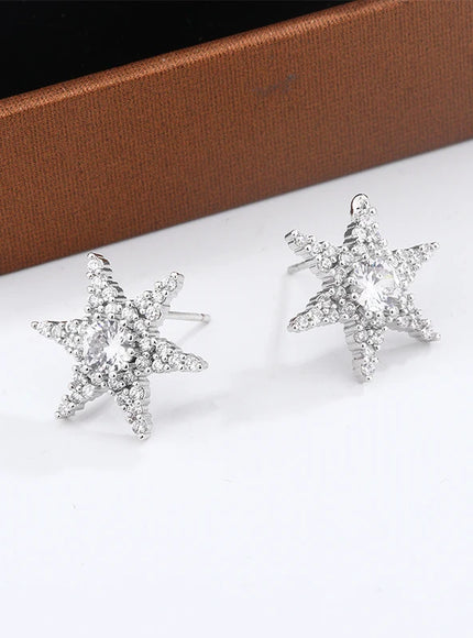 KissIcon Shiny Star Pentagram Stud Earrings - S925 Zircon