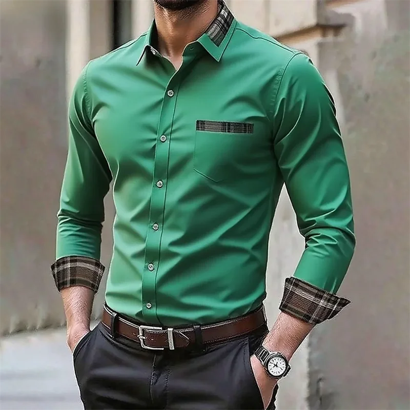 Men's iron-free long-sleeved lapel shirt, casual and comfortable long-sleeved shirt, spring and autumn inner shirt, plus size
