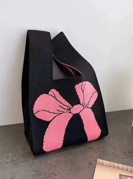 Women's Bow Handbags Knitted Wrist Bags Tote
