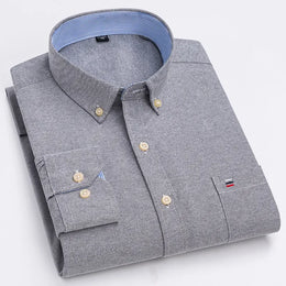 Men's 100% Cotton Smart Casual Shirt Long Sleeve Plaid Oxford Casual Solid Color Print Regular Fit Dress Shirt Oversized  6XL