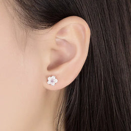 KissICON 925 Sterling Silver Pink Purple Zircon Flower Small Stud Earrings Piercing Luxury Jewelry For Woman Wholesale Prevent Allergies