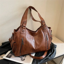 Dropshipman Brown-A-40x25x15cm Soft Interior Compartment Shoulder Bags 2025 High Quality Contrasting Colors Bags for Women Fashion Zipper Pu Women's Handbags
