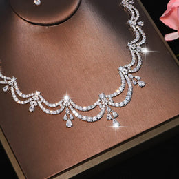 Exquisite Simple Women Jewelry Set 2 PCS Cubic Zirconia High Quality Saudi Arabia Bridal Wedding Jewellery Accessories