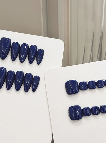 Bright Blue Almond French Press On Nails -