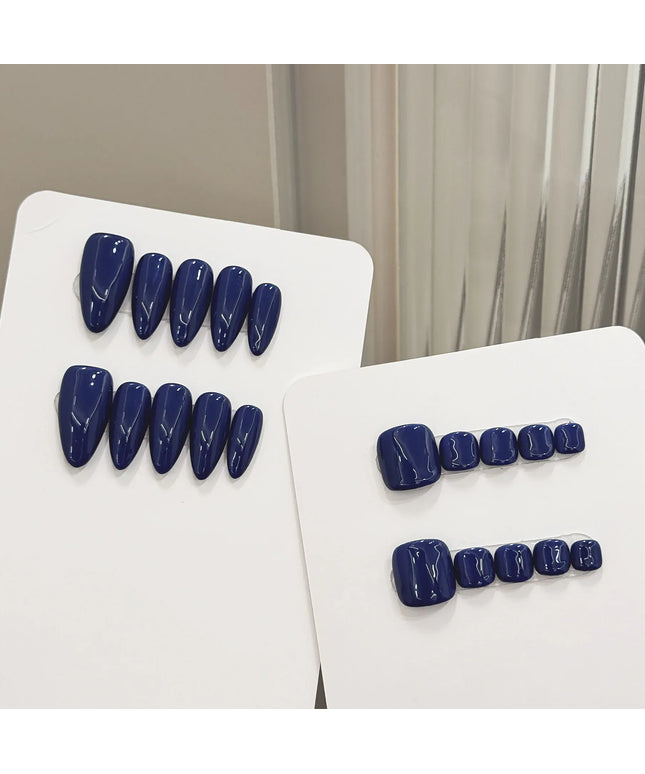 Bright Blue Almond French Press On Nails -