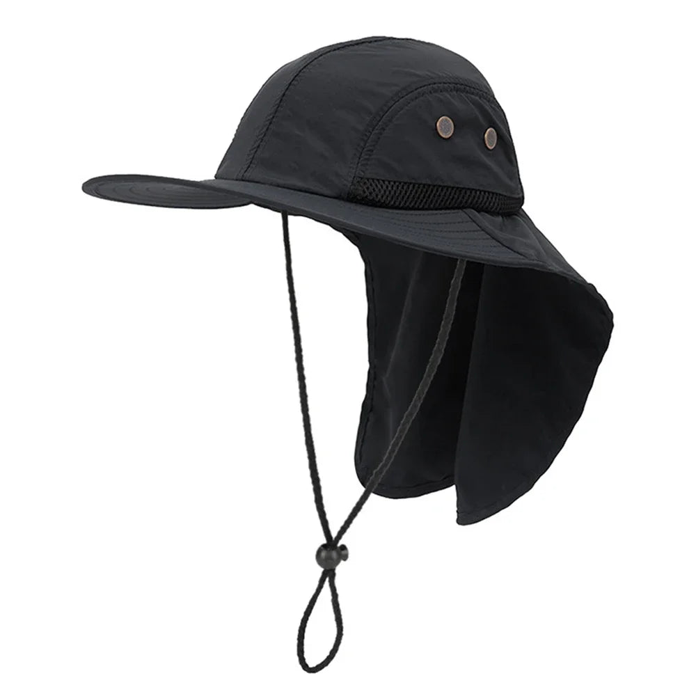 Unisex Sun Hiking Bucket Hat Wide Brim Safari Hats UV Sun Protection Cap with Neck Flap Fishing Adventuring Gardening Beach Caps