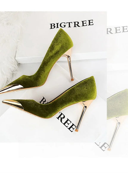 Women Fashion Comfort Suede High Heels Green Burgundy