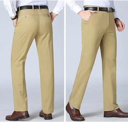 Mens 100% Cotton Summer Thin Autumn Thick Trousers Fashion Brand Cargo Pants Smart Casual Solid Khaki Black Suit Pant GOZBKF