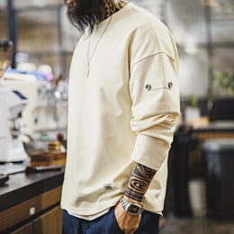 Maden Men's V-Neck T-Shirt Long Sleeve Pullover Solid Color Casual Basic Base Layer For Spring Autumn Soft Breathable Top