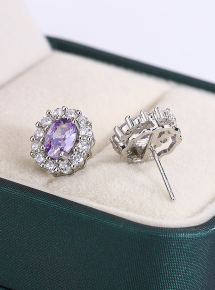 KissIcon Lavender Round Zircon Earrings - 925 Silver Plated