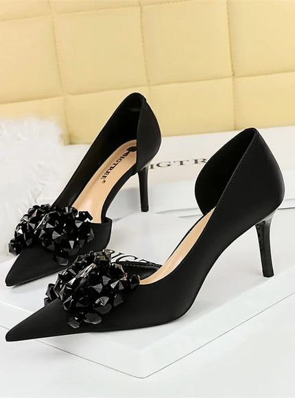 2024 New Rhinestone Women Pumps Bow knot Retro
