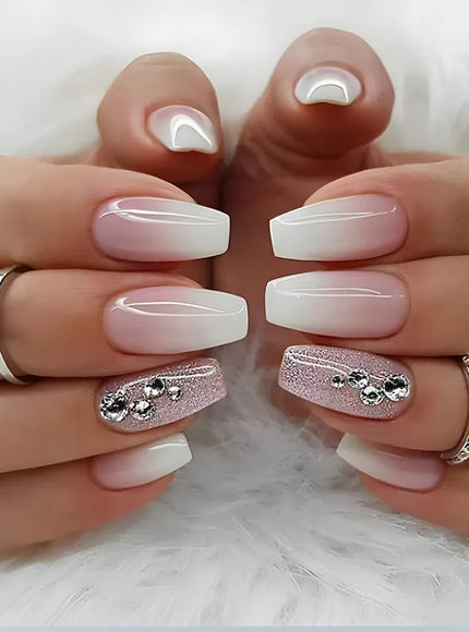 KissIcon White French Short Nails 24Pcs Cover Press