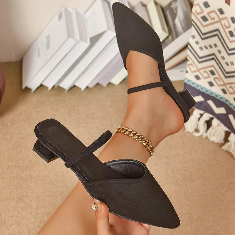 KissICON Plus Size Low Heels Sandals for Women Pointed