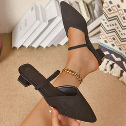 KissICON Plus Size Low Heels Sandals for Women Pointed