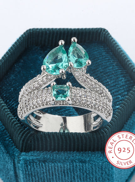 KissIcon Paraiba Zircon Ring Women - Double Layer Silver