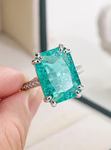 KissIcon Blue Green Moissanite Ring 925 Silver - Sparkling