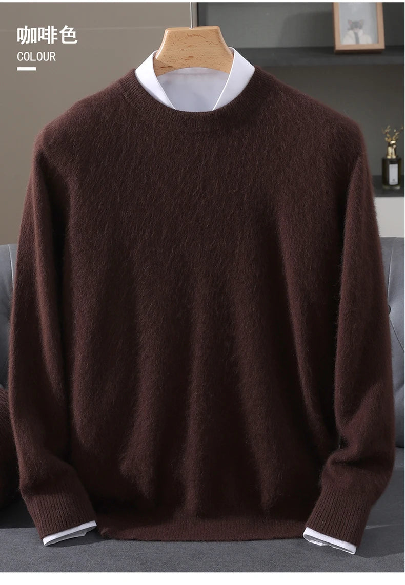 Autumn Winter New Men's Sweater Round Neck Loose Pullover Knitted Sweater Casual Solid Color Thickened 100% Mink Cashmeresweater