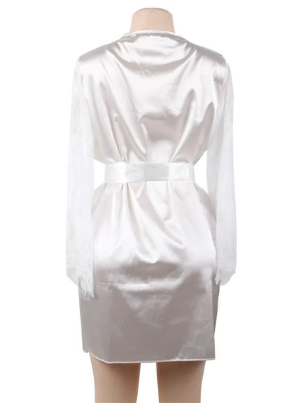 Big Size Women's Faux Silk Robe Set Transparent V Neck Sleepwear Nightgown Plus Size Sexy Babydoll Lingerie with Panties