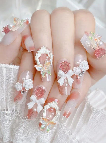 KissIcon Blush Pink Nails Pearl 3D Tips -