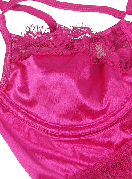 Lovely Transparent lace mesh with polka dots Hot Pink Woman babydoll chemise lingerie set pajama set with G-String from M-5XL
