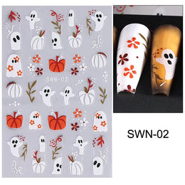 1pcs Halloween Nail Stickers Pumpkin Ghost Spider Skull Design Cute Adhesive Slider Decals DIY Manicure Decor