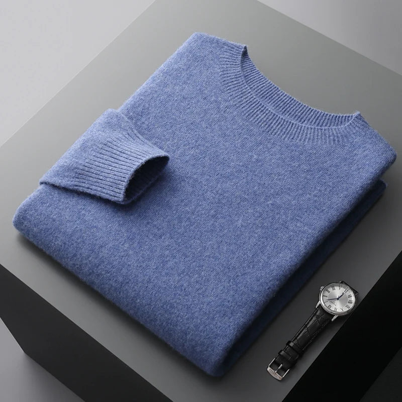 100% Merino Wool Sweater Man O-neck Basic Wool Pullover Autumn Winter Long Sleeve Soft Warm Jumper Smart Casual Knit Popular Top