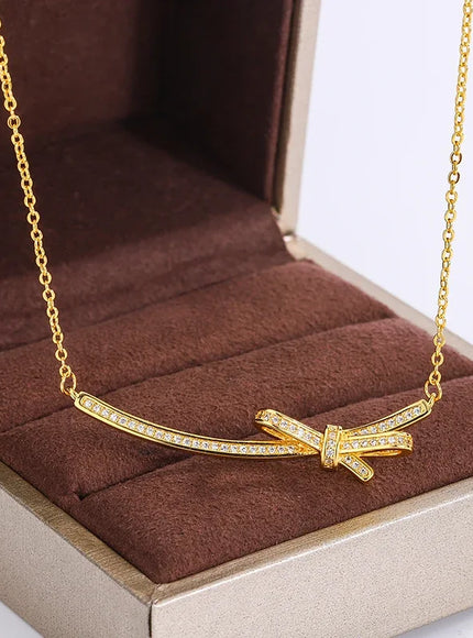 KissIcon Exquisite Bow Zircon Necklace - 925 Silver Plated