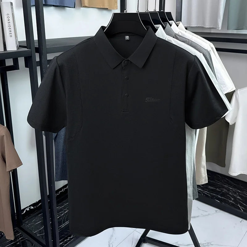 Luxury Men Summer New Short-Sleeved Polo Shirt Lapel Button Solid Color Letter Print Comfortable Ventilate Fashion Men'sClothing