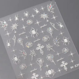 Shiny Silver Spider Web Insect Butterfly Dark Black Rose Flowers Ladybug Cicada Horrible Halloween Y2K Nail Art Stickers Decals