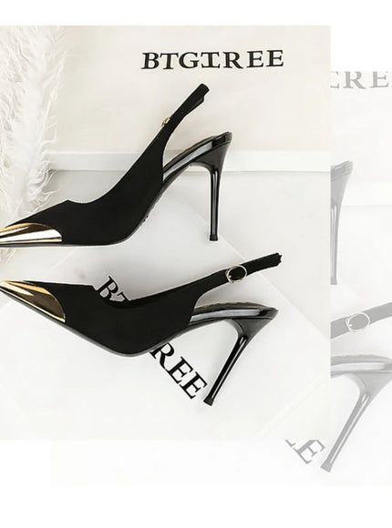 European American Style Metal Pointed High Heels Slim