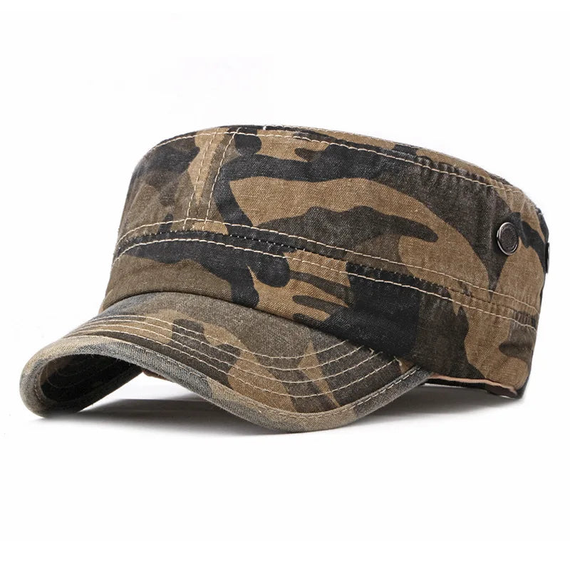 Men's Camouflage Flat Top Baseball Cap, Outdoor Sports Caps, Tactical Dad Hat, Casual Cadet, Trucker Hats