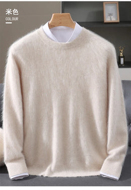 Autumn Winter New Men's Sweater Round Neck Loose Pullover Knitted Sweater Casual Solid Color Thickened 100% Mink Cashmeresweater