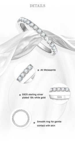 KNOBSPIN 2mm D Color Moissanite Ring 925 Sterling Sliver Solid 18k White Gold Eternity Band Wedding Engagement Rings For Women