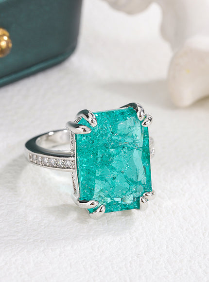 KissIcon Blue Green Moissanite Ring 925 Silver - Sparkling