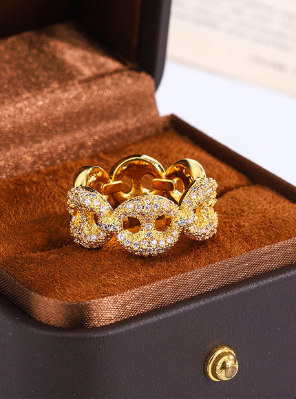 KissIcon Interwoven Shiny White Zircon Ring Silver Plated
