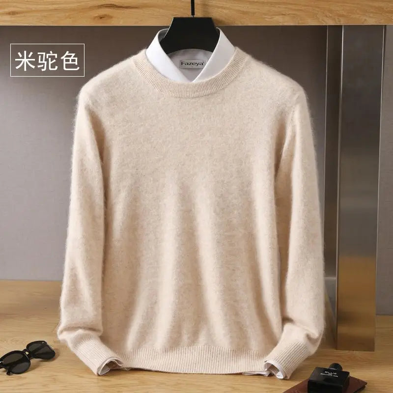 Autumn Winter New Men's Sweater Round Neck Loose Pullover Knitted Sweater Casual Solid Color Thickened 100% Mink Cashmeresweater