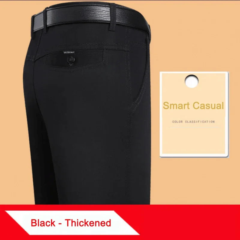 New Arrival 100% Cotton Summer Autumn Men's Casual Pants Fashion Solid Black Beige Gentle Thicken Trousers Brand Smart Suit Pant